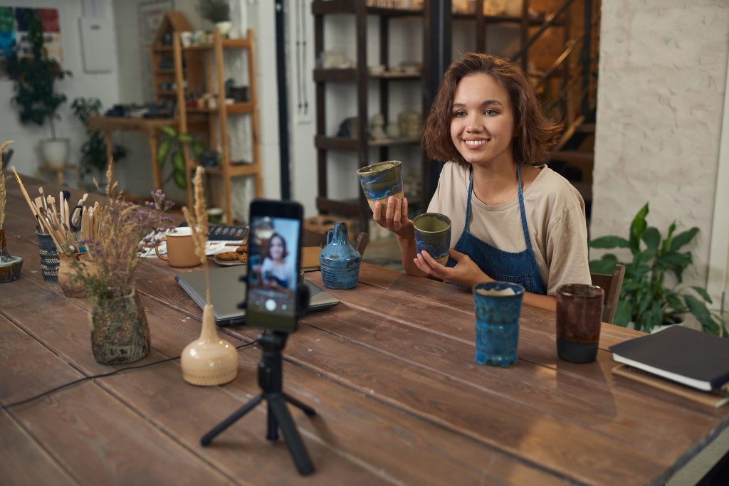Small business owner using smartphone